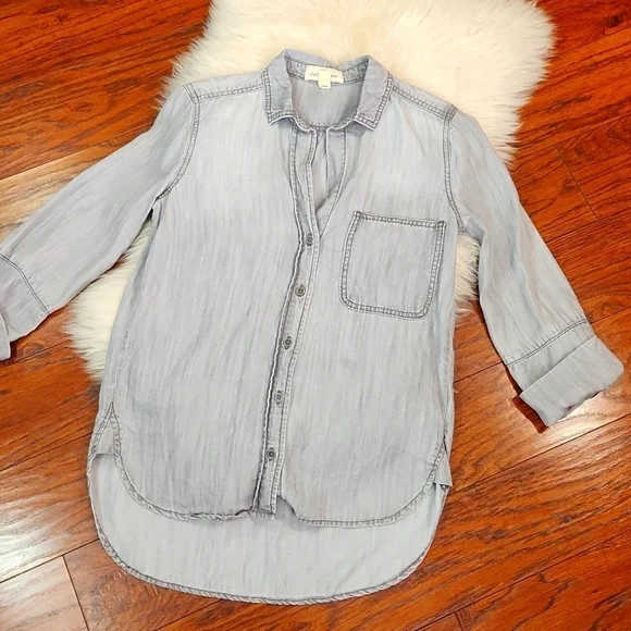 Cloth & Stone Gray 3/4 Sleeve Button Up Womens Bliuse - Picture 1 of 4